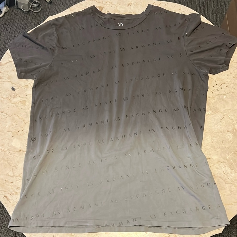 Armani exchange men’s large t shirt grey logo text gradient design